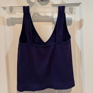 V Neck Ribbed Tank Top Navy